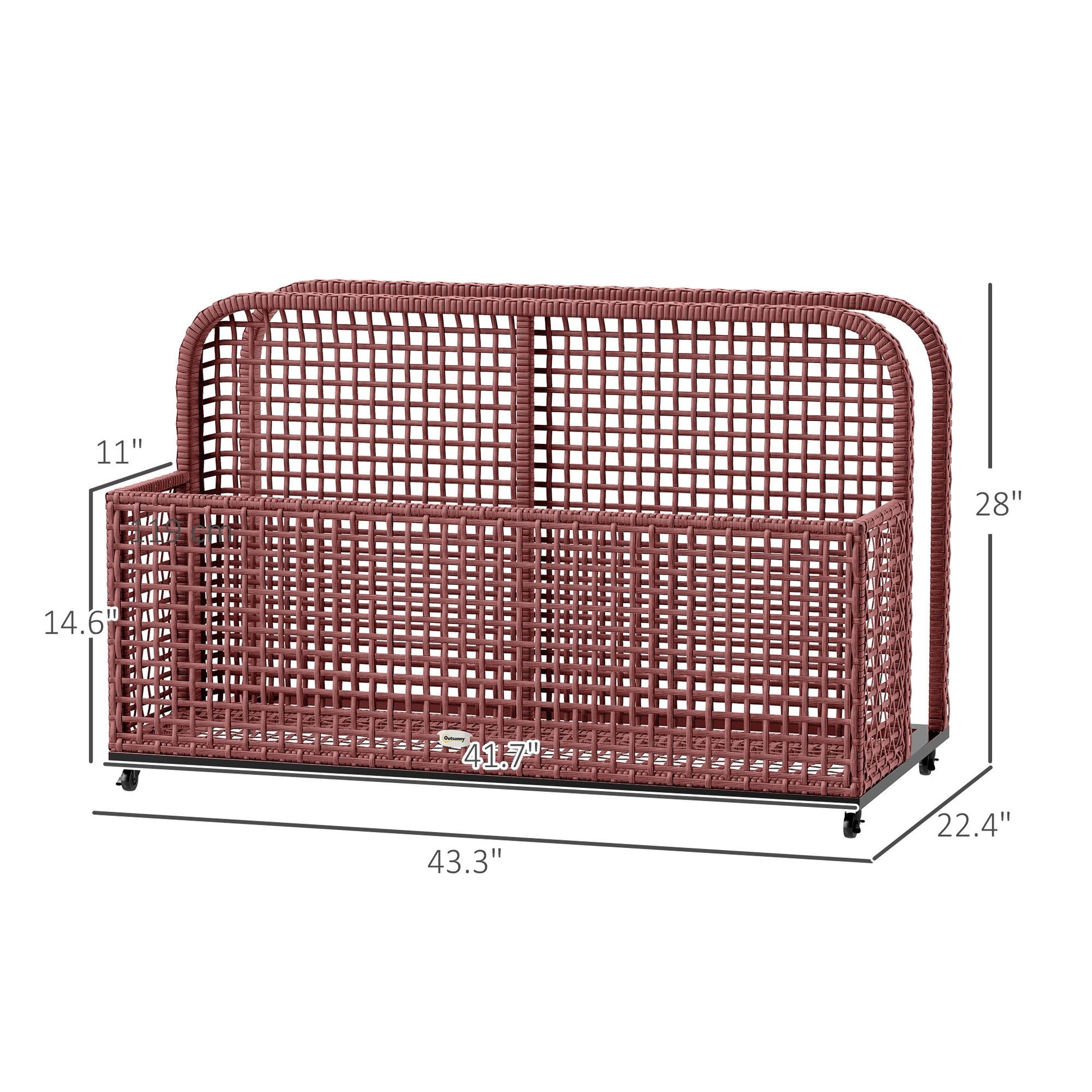 Rattan Pool Float Storage Organizer with Wheels, Mixed Brown