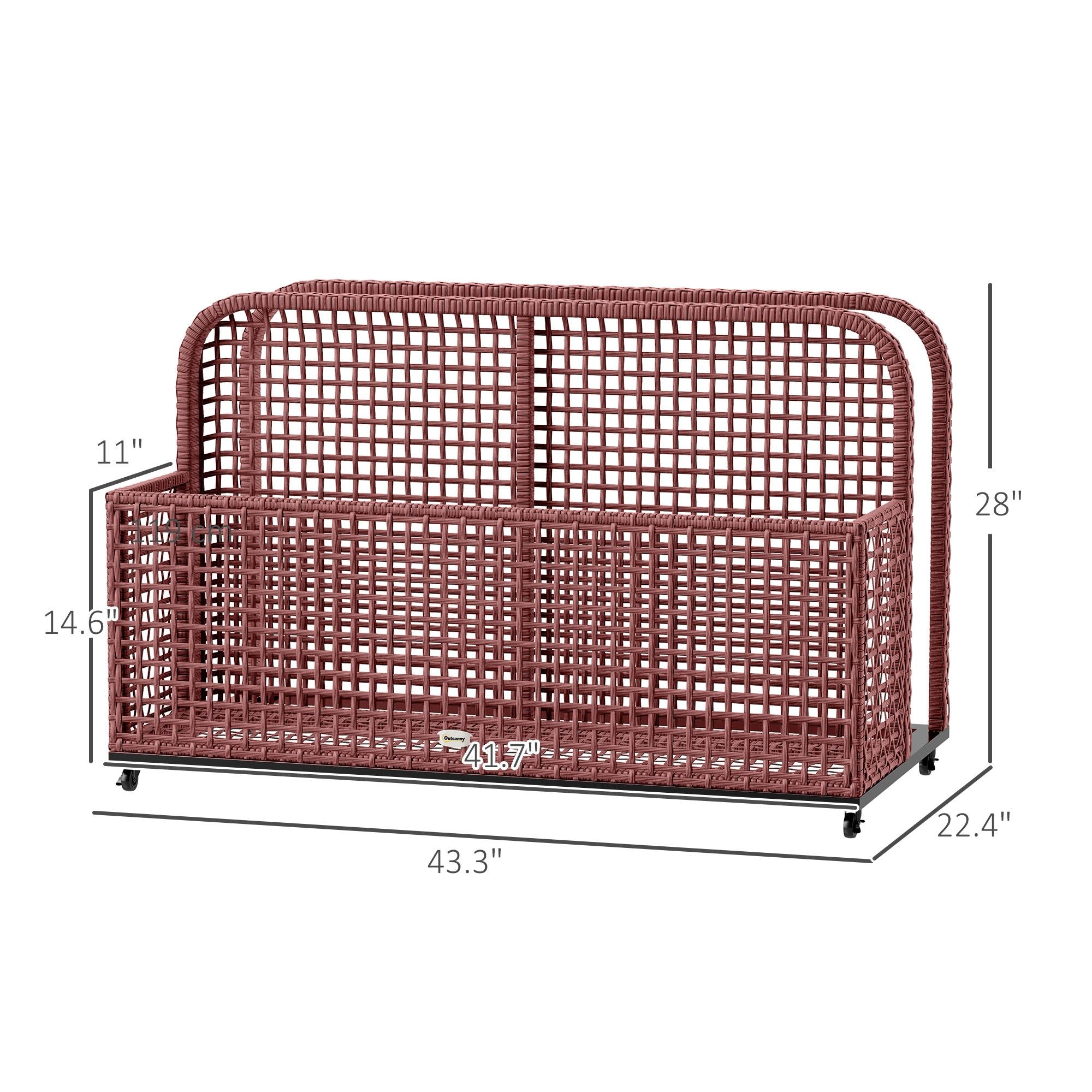 Rattan Pool Float Storage Organizer with Wheels, Mixed Brown