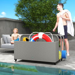 PE Rattan Pool Float Storage Organizer with Wheels, Mixed Gray