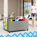 PE Rattan Pool Float Storage Organizer with Wheels, Mixed Gray