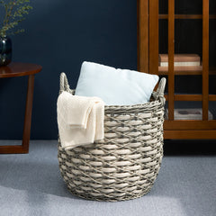 Round Resin Woven Wicker Storage Basket with Handles