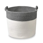 Large Woven Cotton Rope Blanket Storage Basket Style A Gray & White