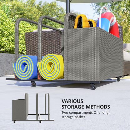 PE Rattan Pool Float Storage Organizer with Wheels, Mixed Gray