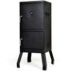 Vertical 2-Tier Outdoor Barbeque Grill with Temperature Gauge Black