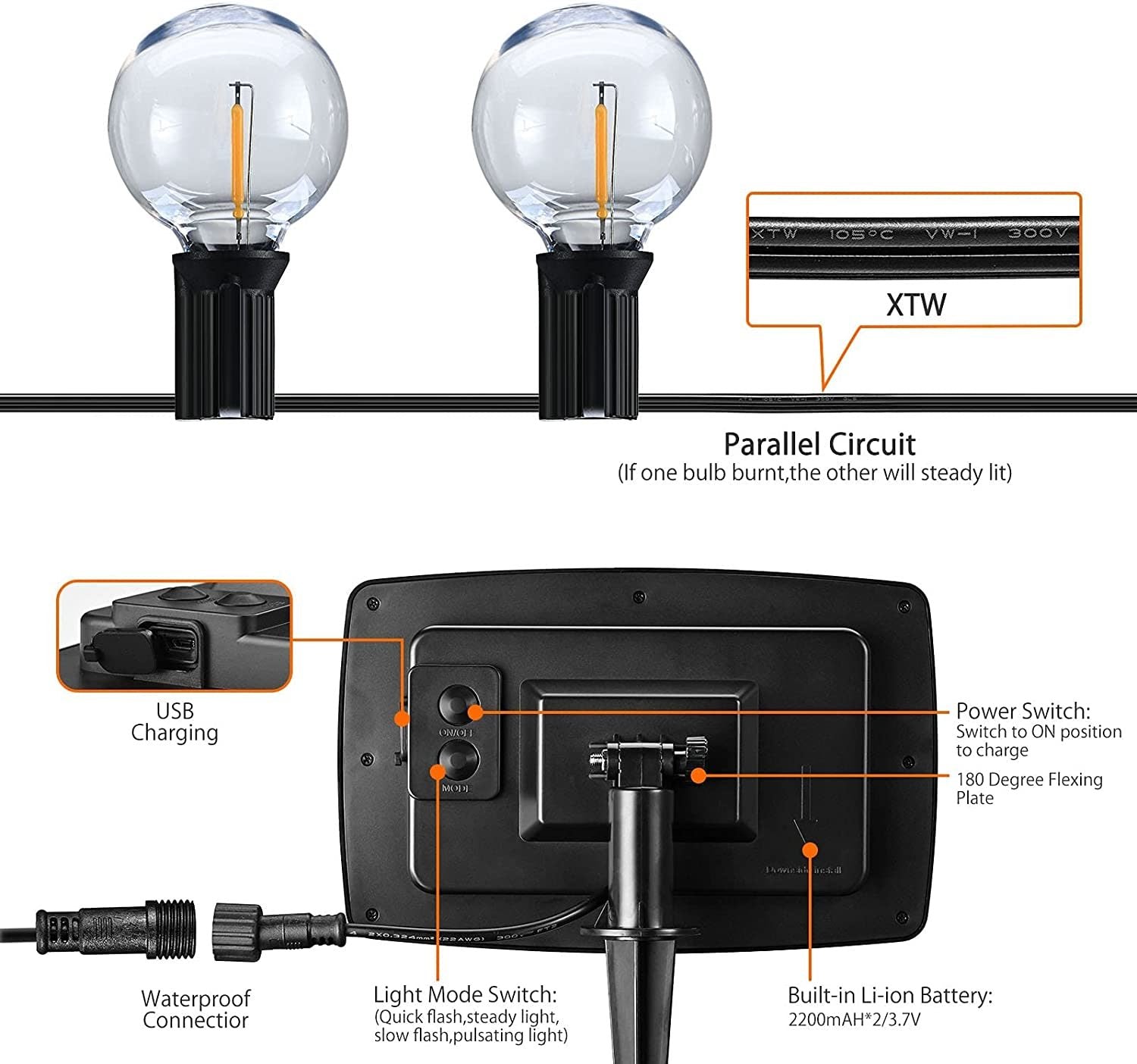 27Ft Outdoor Waterproof Globe Solar Lights