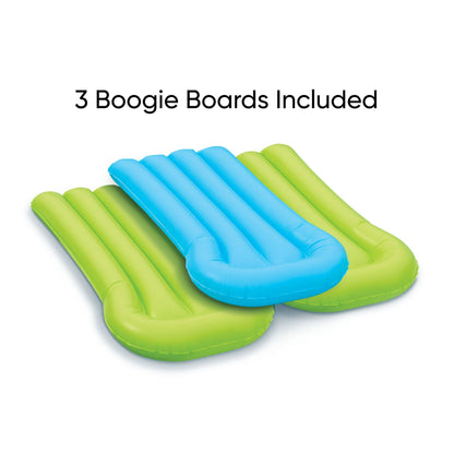 Triple-Lane Water Slide + (3) Inflatable Boogie Boards for Summer Water Play for Toddlers & Children Age 2+