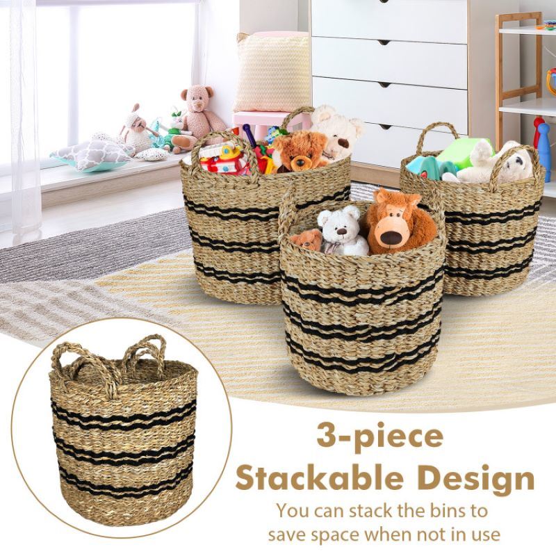 Set of 3 Stackable Storage Baskets with Handles