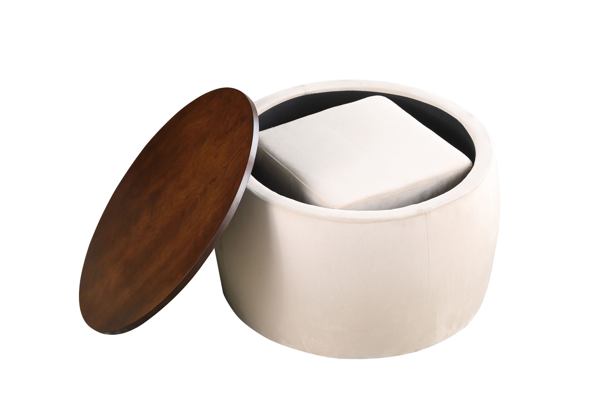 Matching Home Storage Set of Round Ottoman Coffee Table with Square Footstool Secondary image