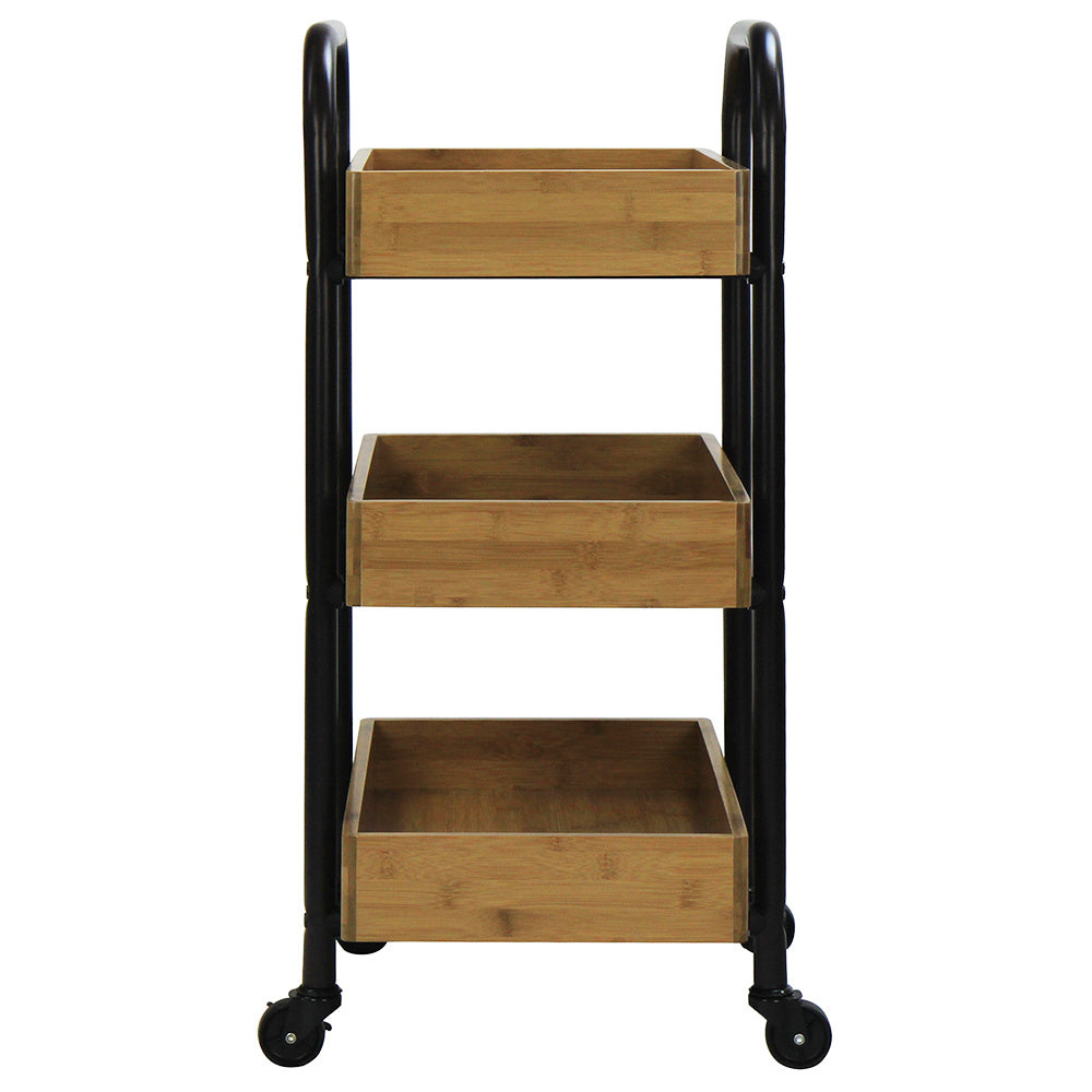 Portable Storage Cart with 3 Removable Bamboo Trays