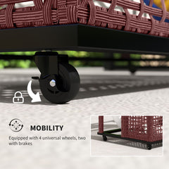 Rattan Pool Float Storage Organizer with Wheels, Mixed Brown