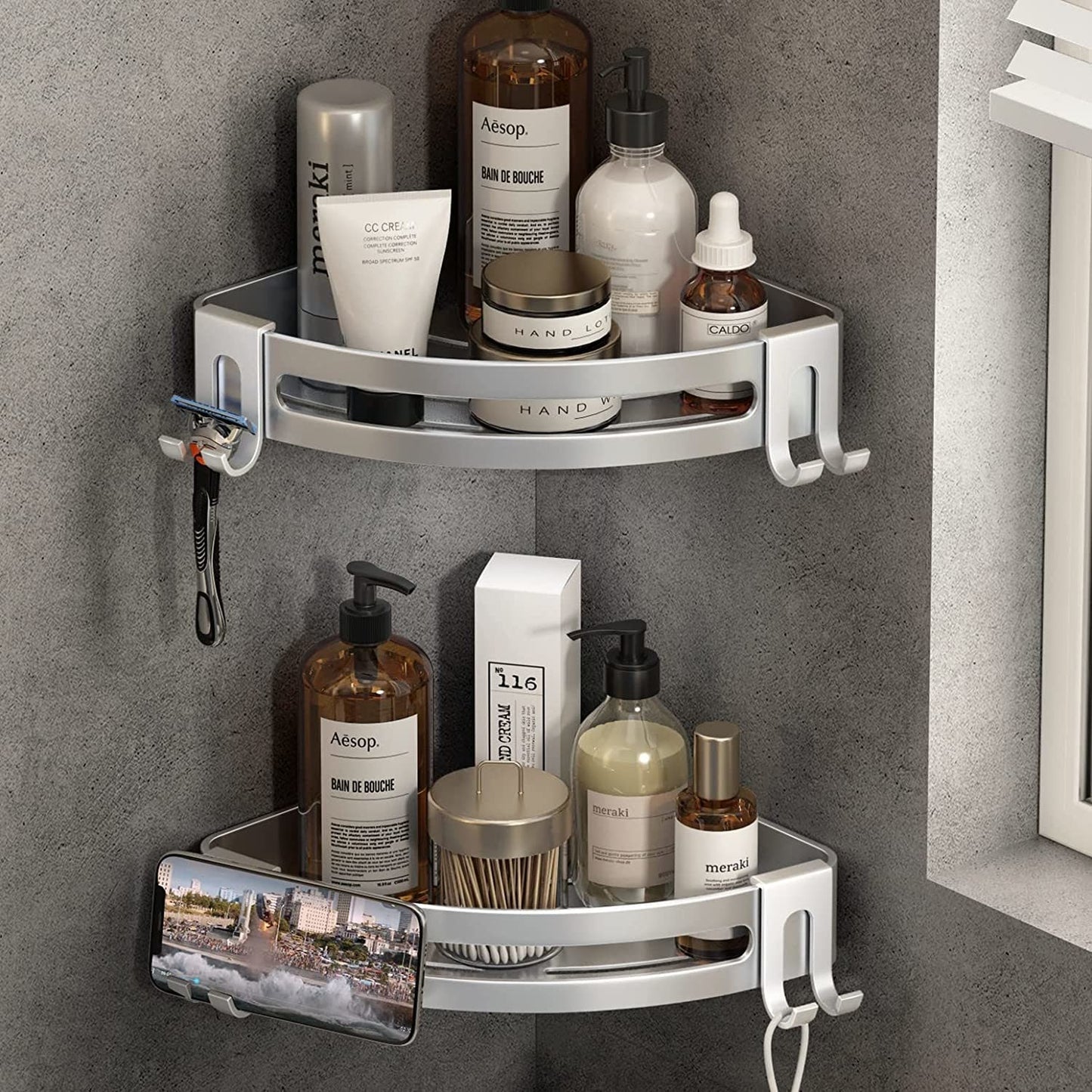Shower Corner Shelf Caddy 2 Pack Silver