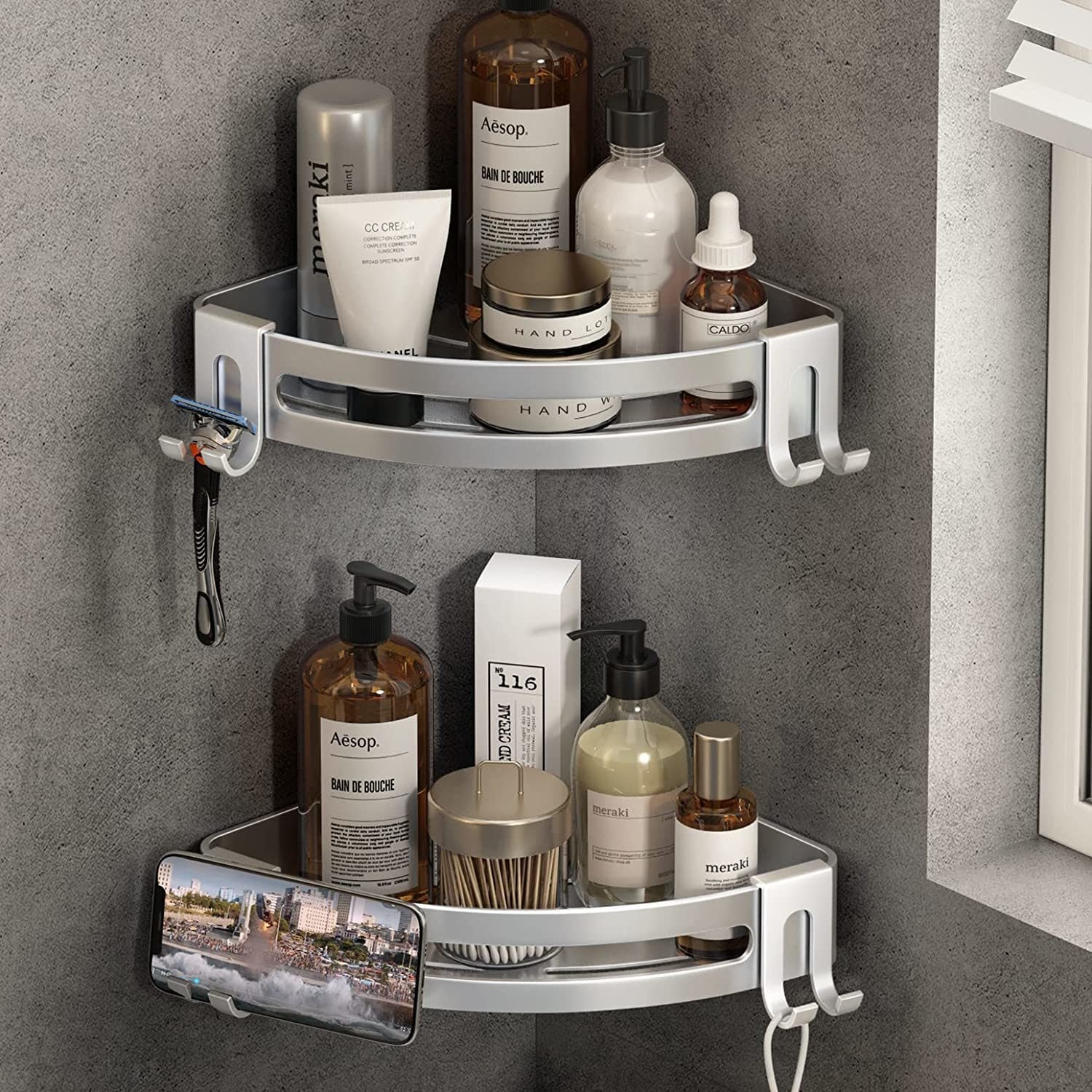 Shower Corner Shelf Caddy 2 Pack Silver