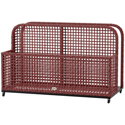 Rattan Pool Float Storage Organizer with Wheels, Mixed Brown Brown