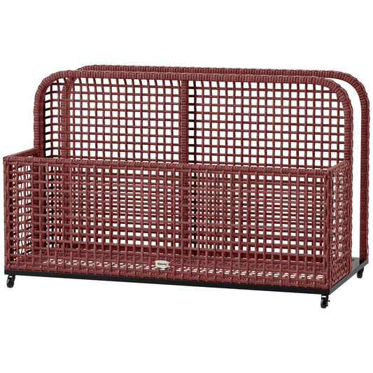 Rattan Pool Float Storage Organizer with Wheels, Mixed Brown Brown
