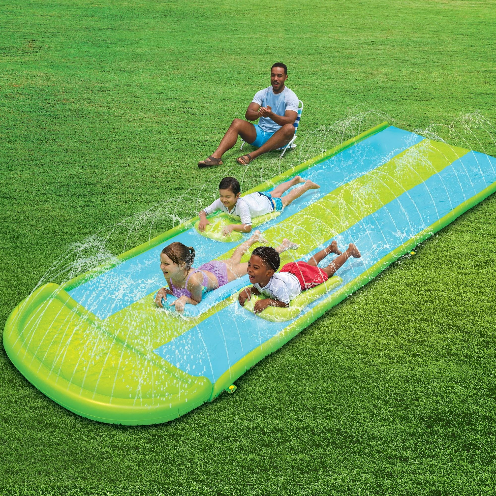 Triple-Lane Water Slide + (3) Inflatable Boogie Boards for Summer Water Play for Toddlers & Children Age 2+ Secondary image