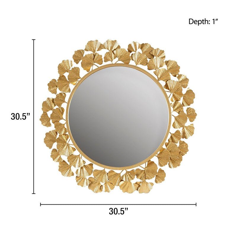 Eden Gingko Leaf Round Wall Mirror 30.5”