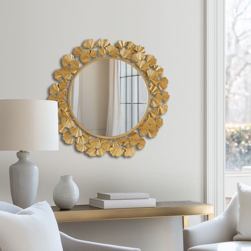 Eden Gingko Leaf Round Wall Mirror 30.5”
