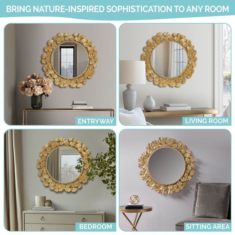 Eden Gingko Leaf Round Wall Mirror 30.5”