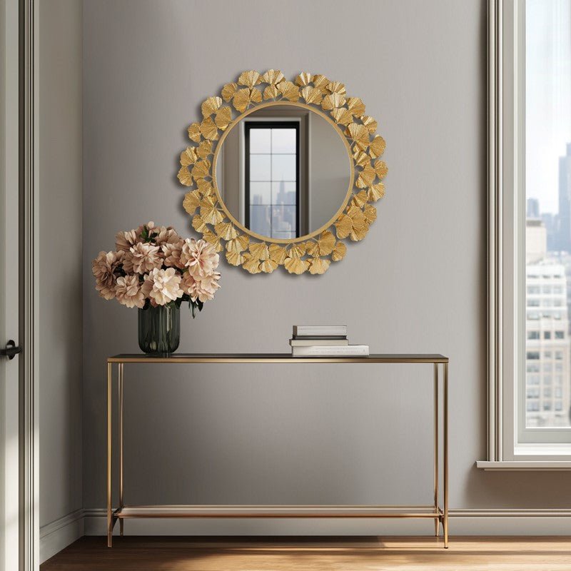 Eden Gingko Leaf Round Wall Mirror 30.5”