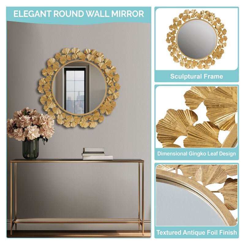 Eden Gingko Leaf Round Wall Mirror 30.5”