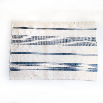 Aden Cotton Bath Mat Natural with Navy