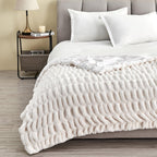 Ruched Faux Fur Throw Blanket – Alondra Collection 50" x 60" Throw White