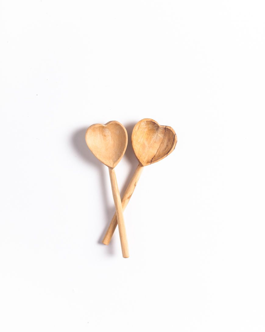Olive Wood Heart Teaspoon Pair Main image