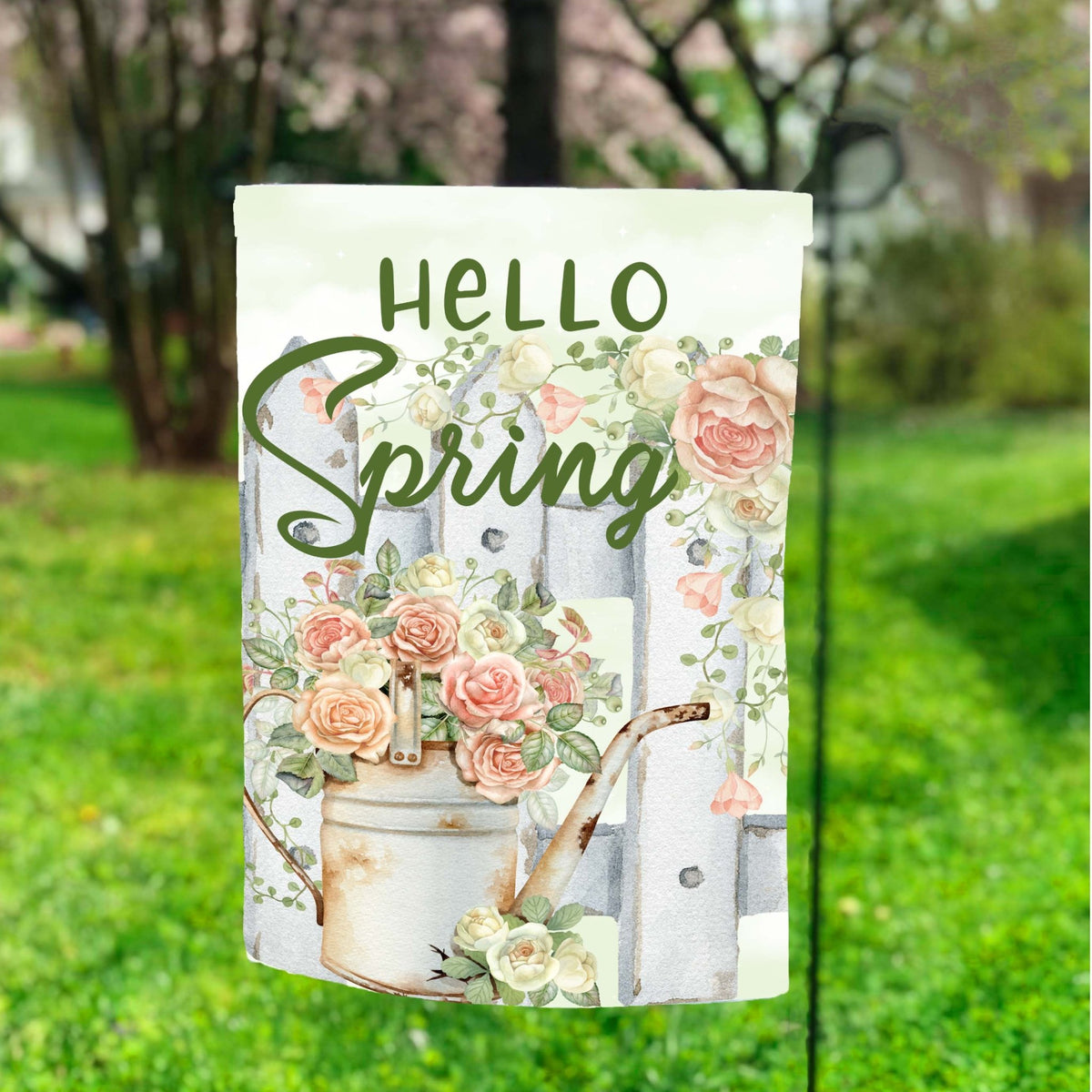 Hello Spring Fence Garden Flag 12x18 inch Main image