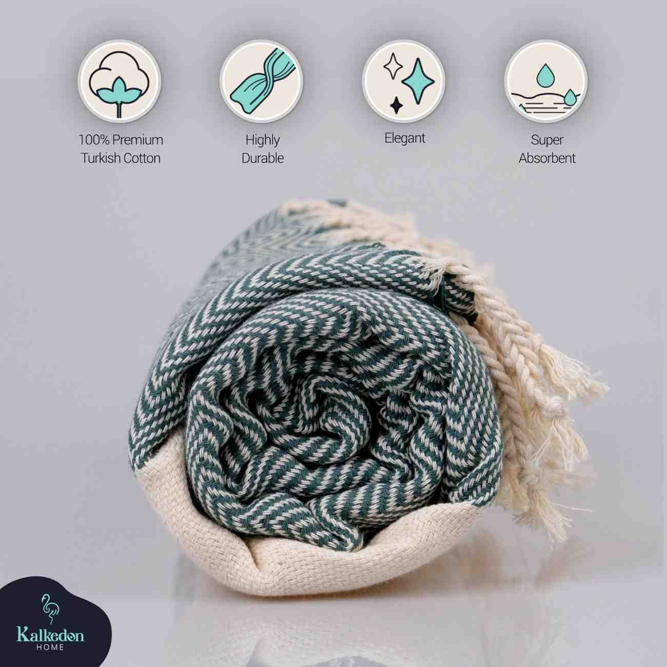 Herringbone Turkish Towel Olive Green