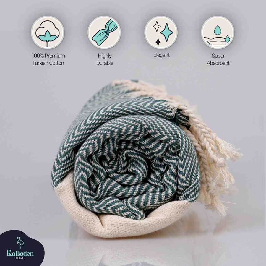 Herringbone Turkish Towel Olive Green