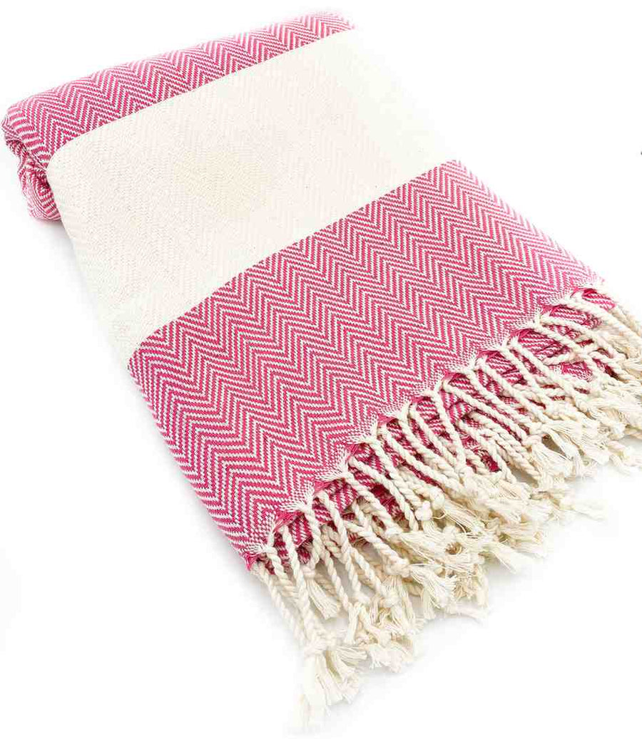 Herringbone Turkish Towel Hot Pink