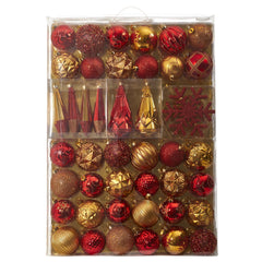 Holiday Shatterproof, 52 Count Christmas Tree Ornament Box Set, 80mm to 150mm with Reusable Tray Red