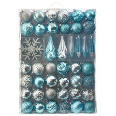 Holiday Shatterproof, 52 Count Christmas Tree Ornament Box Set, 80mm to 150mm with Reusable Tray Blue