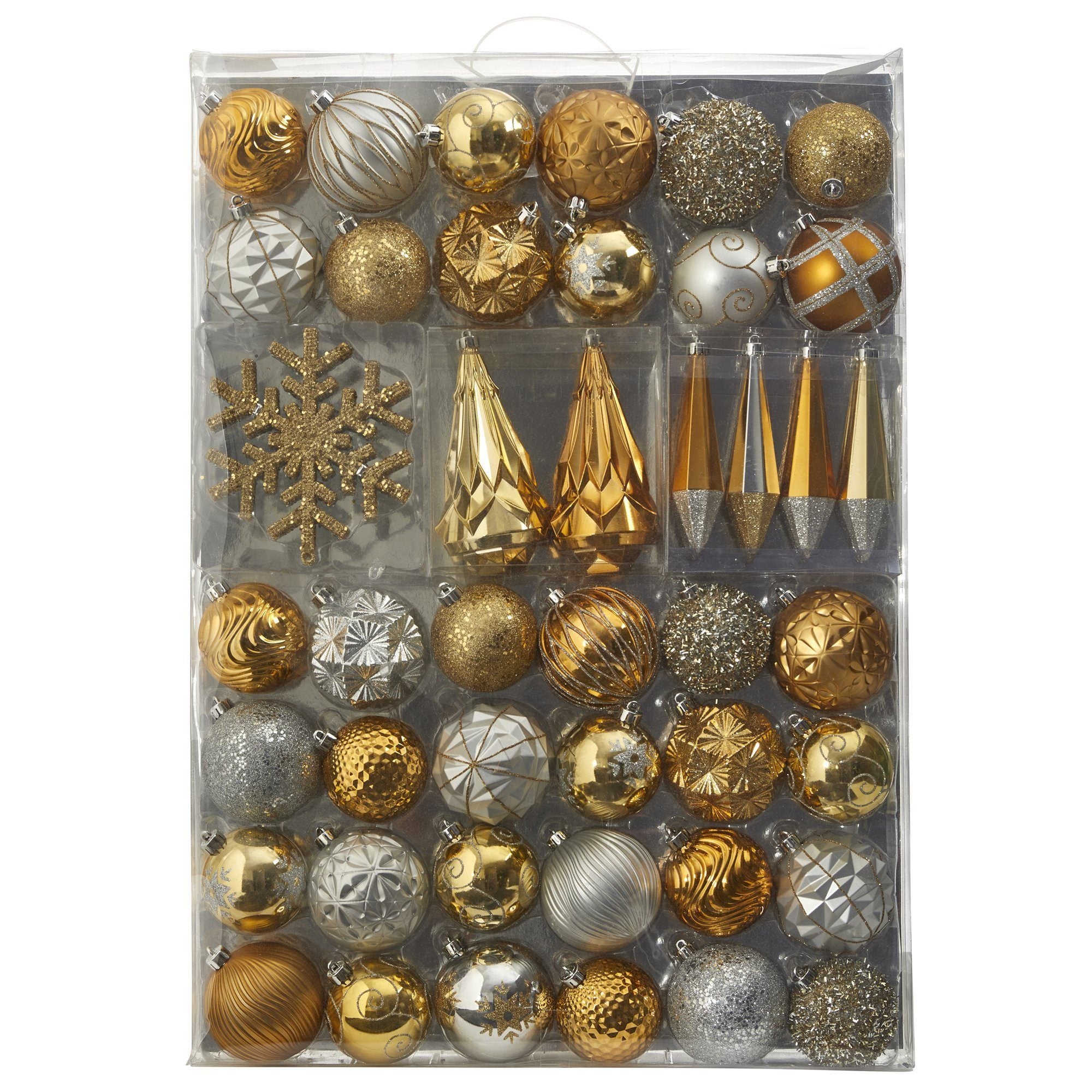 Holiday Shatterproof, 52 Count Christmas Tree Ornament Box Set, 80mm to 150mm with Reusable Tray Bronze