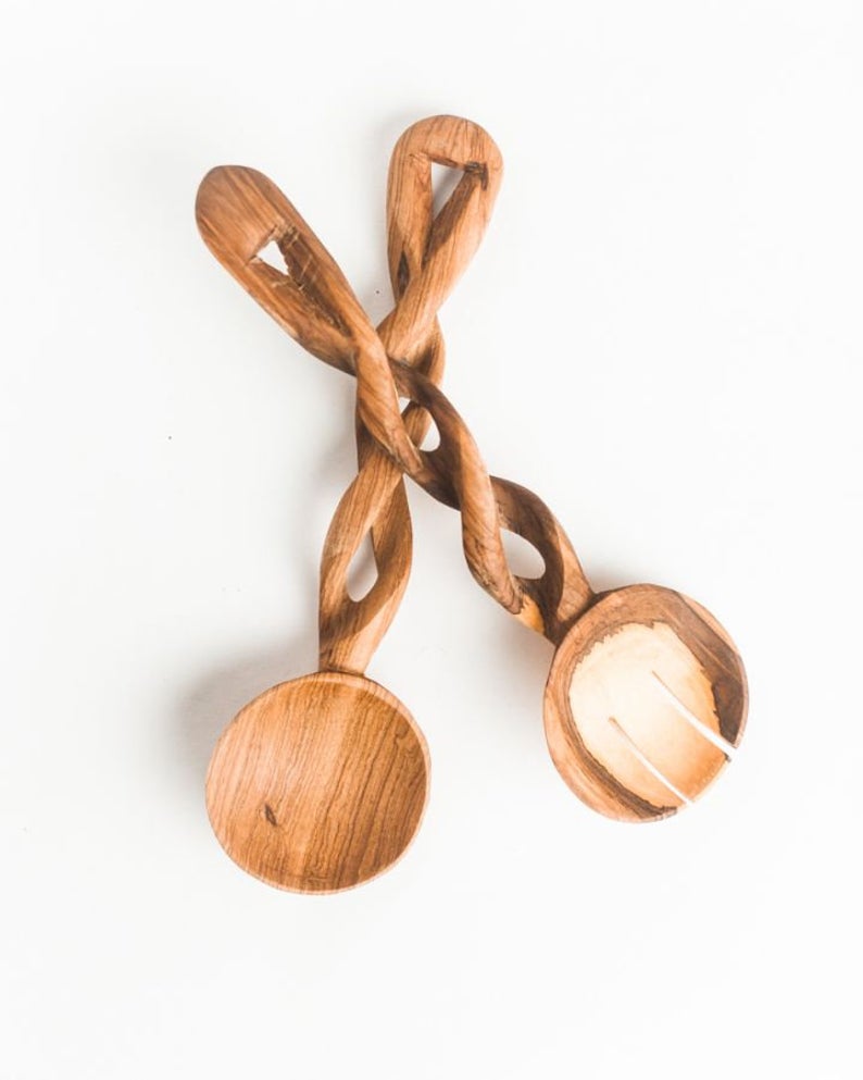 Olive Wood Spiral Salad Servers Main image