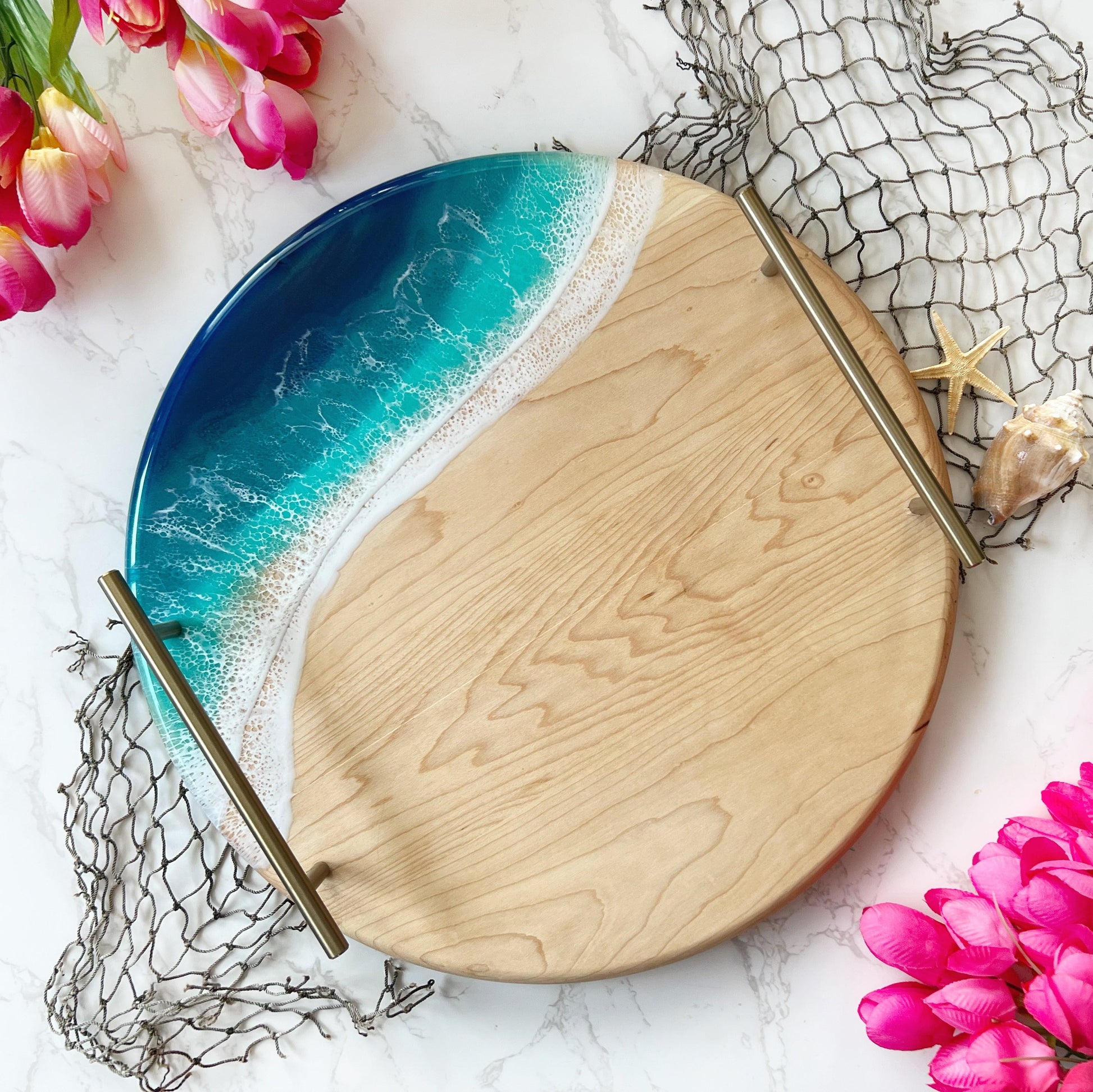 Medium Round Serving Tray Maple Tropical Getaway Gold Round