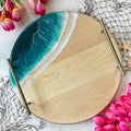 Medium Round Serving Tray Maple Bali Breeze (Dark Turquoise) Gold Round