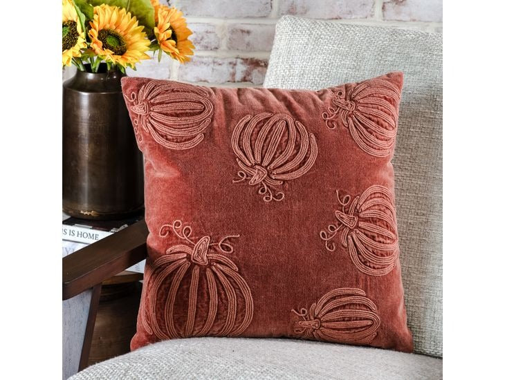 Auburn Pumpkin Embroidered Velvet Pillow Secondary image
