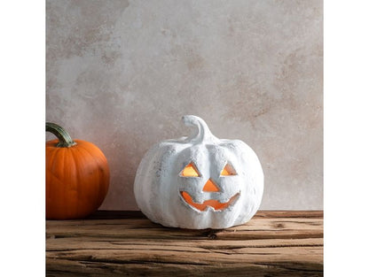 White Small Terracotta Jack-O-Lantern Pumpkin