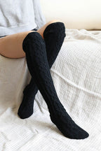 Knee High Cable Knit Socks Black Default