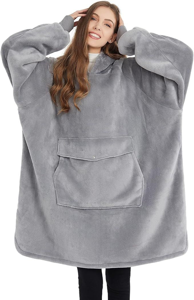 Krifey Wearable Blanket Hoodie Adult Light Gray