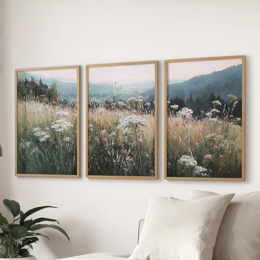 Meadow Landscape Wall Art Set of 3. Nature Prints