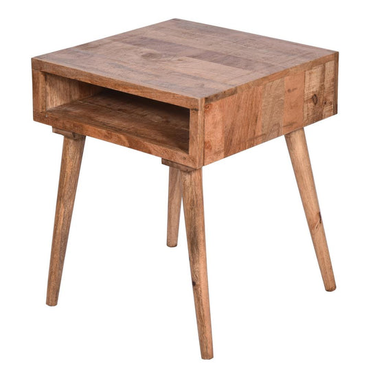 Open Compartment Wooden Square End Table