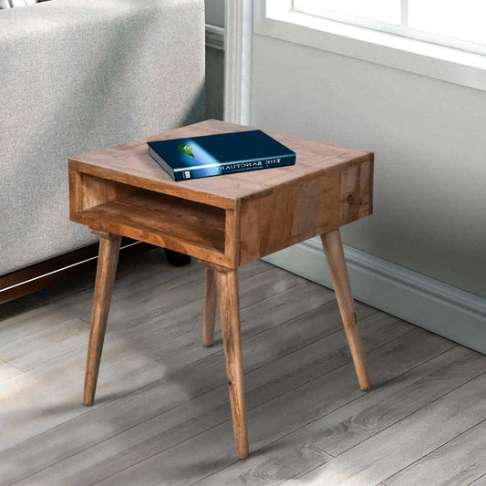 Open Compartment Wooden Square End Table 20 L X 20 W X 24 H Inches Brown Mango Wood