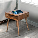 Open Compartment Wooden Square End Table