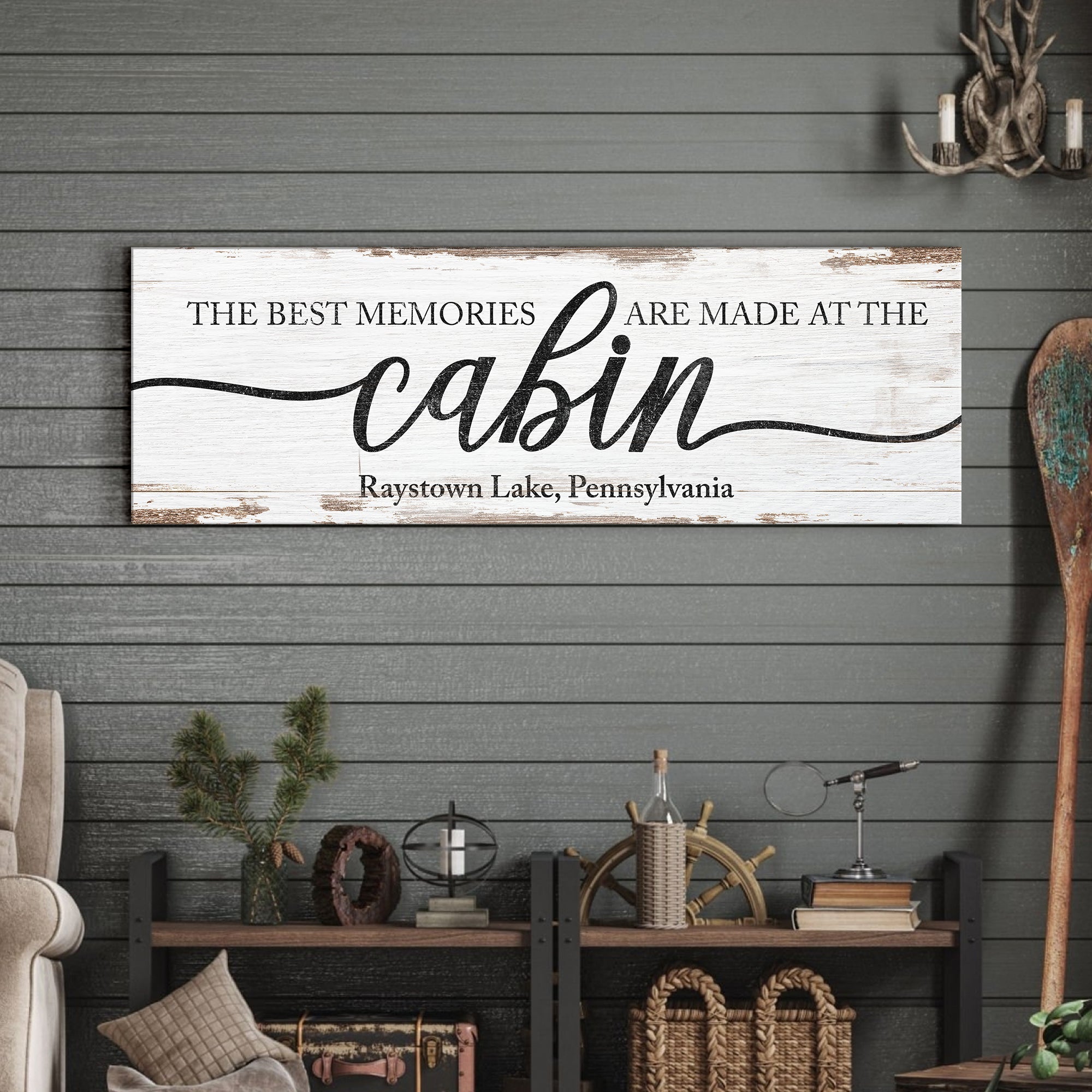Best Memories Are Made At The Cabin Sign 20x60 inch Extra Large Premium Gallery Wrapped Main image