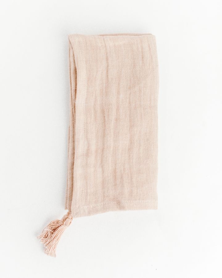 Stone Washed Linen Tasseled Napkins Blush Set of 2
