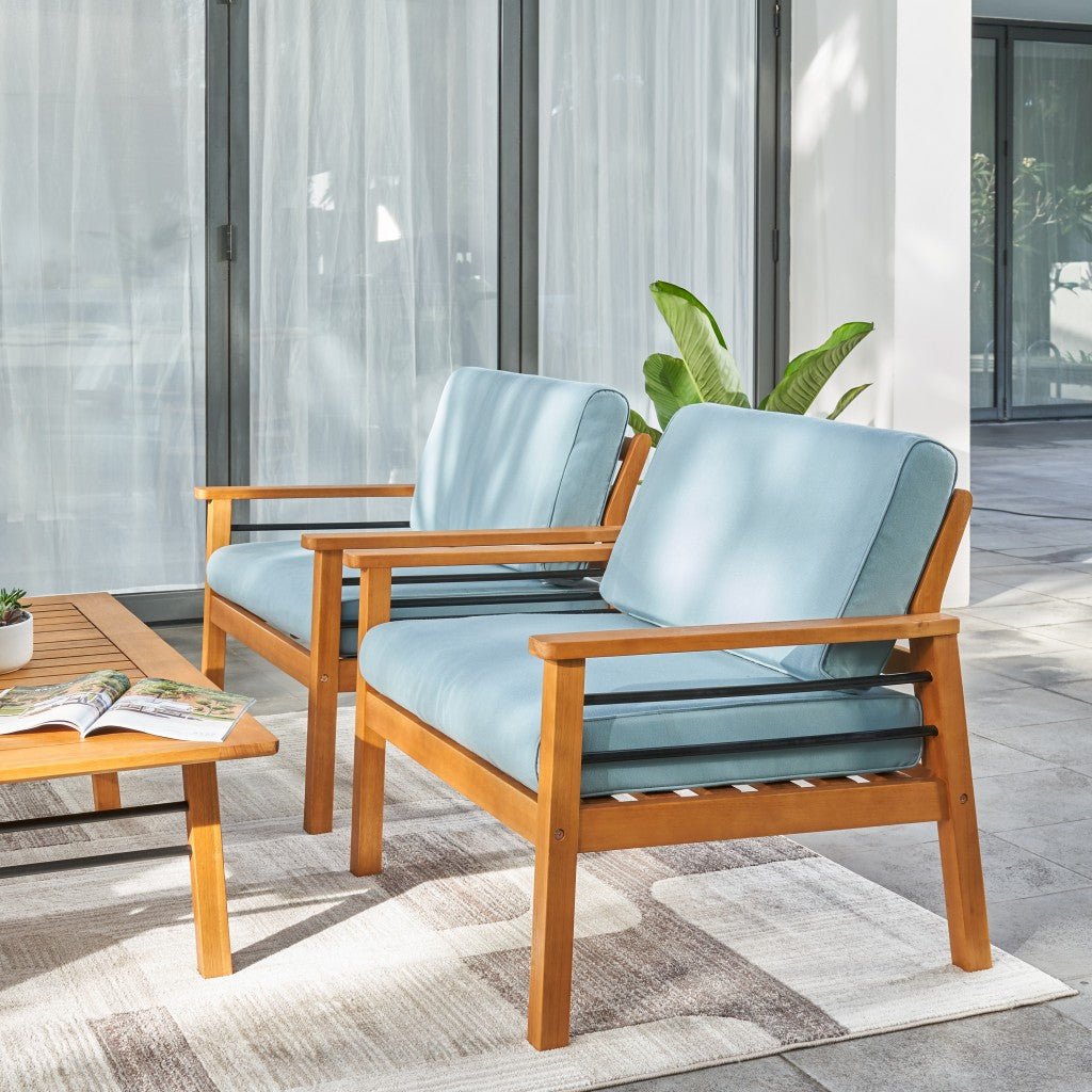 Natural Wood Outdoor Armchair with Aqua Cushion Main image