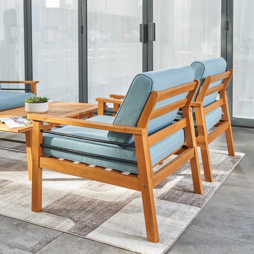 Natural Wood Outdoor Armchair with Aqua Cushion Secondary image