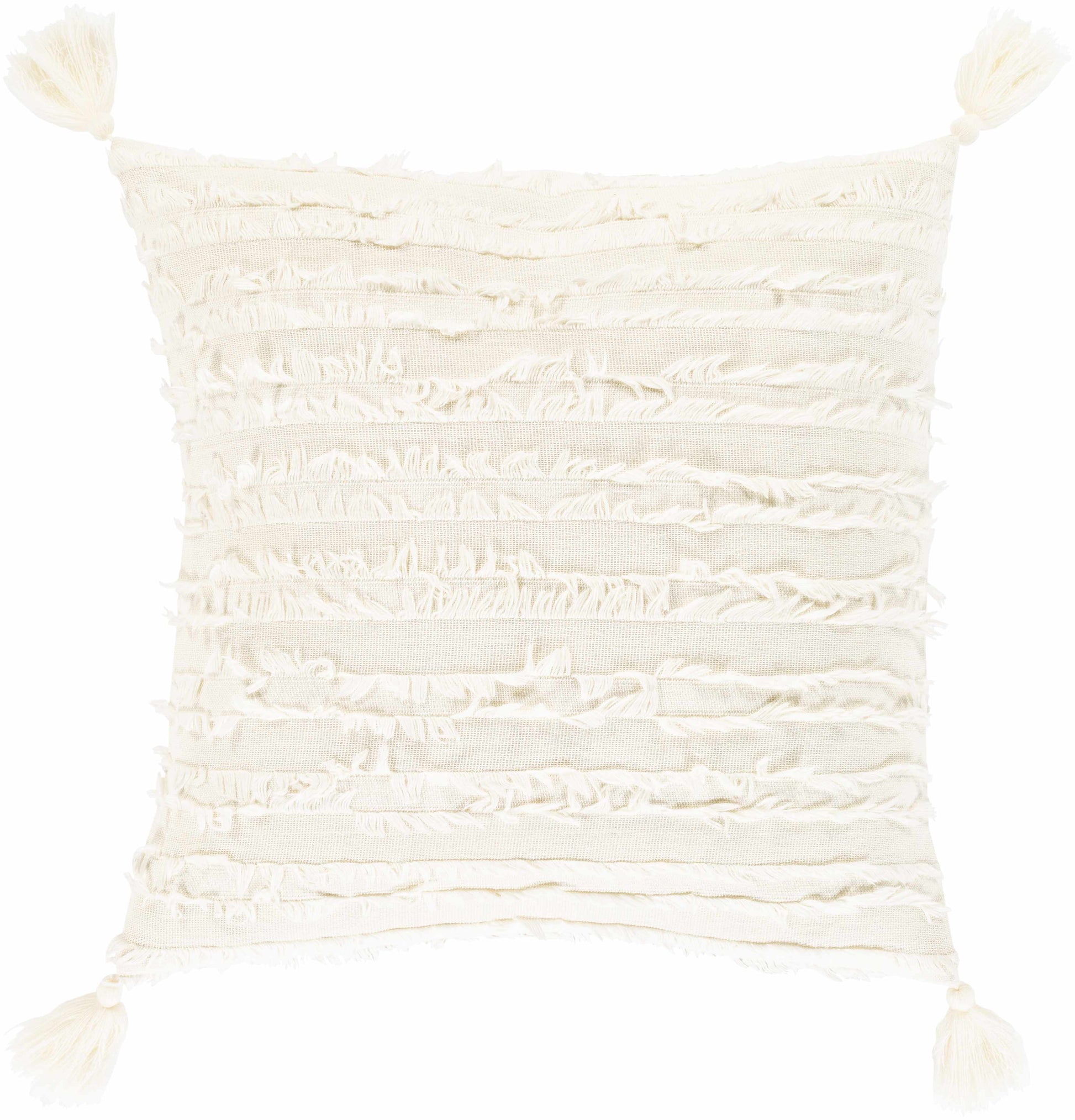 Odon Textured Ivory Tassel Square Pillow 20" Square Pillow Cover